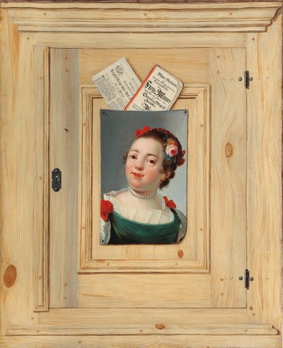特隆佩·卢埃（Trompe loeil），一个年轻女子的画像，1755年。 作者 贾斯图斯·容克（Justus Juncker）