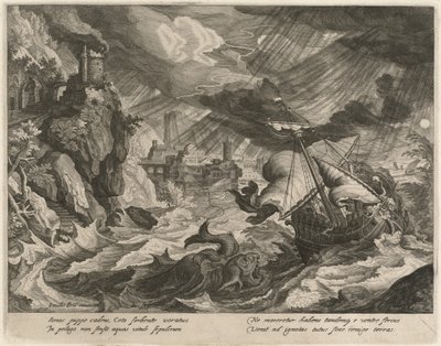 约拿被扔进暴风骤雨的大海 作者 Justus Sadeler after Paul Bril