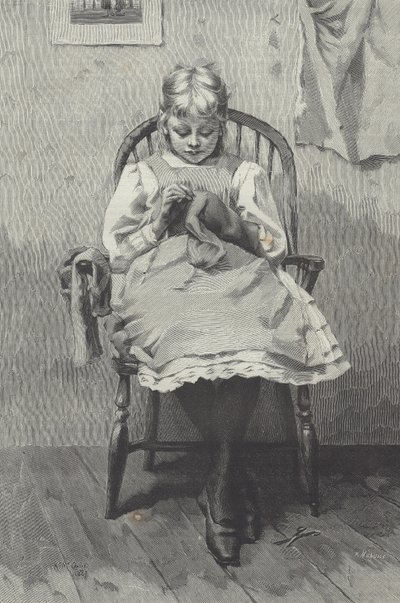 少女裁缝，福图内-梅奥勒（1844-1901）的雕刻作品（雕刻）。 作者 K.麦考斯兰