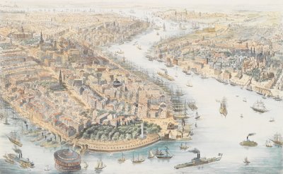 从西南方向看纽约，约1852年。 作者 K. Th. 韦斯特曼