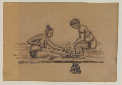 因纽特人传说插图（两个裸体人在生火） 作者 卡拉莱·安德森