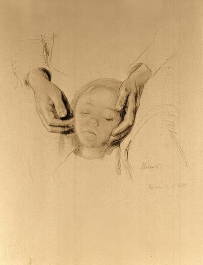 K.Kollwitz，手中的孩子的头。 作者 凯特·珂勒惠支