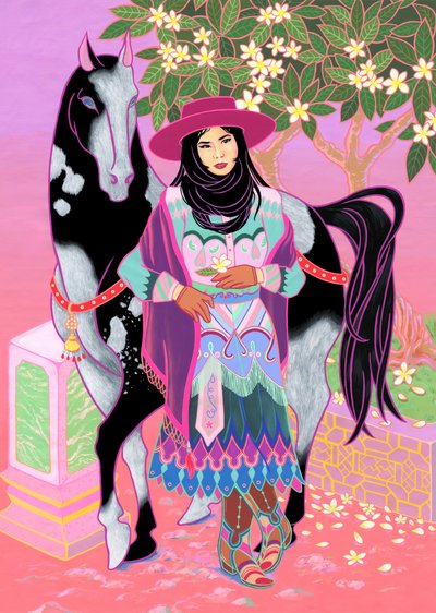 广东话女牛仔在鸡蛋花下等待，2020（棉质丙烯） 作者 来了
