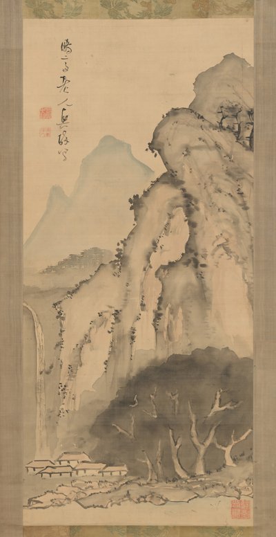 与瀑布景观，约。 1817。 作者 龟田博斋
