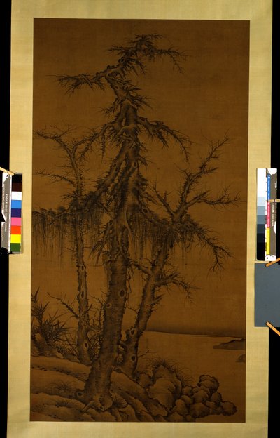 古树、竹子和岩石，约 1300 年（绢本水墨） 作者 李侃