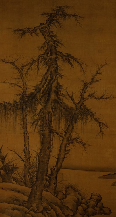 《古树、竹石》，约 1300 年（丝绸水墨） 作者 李侃