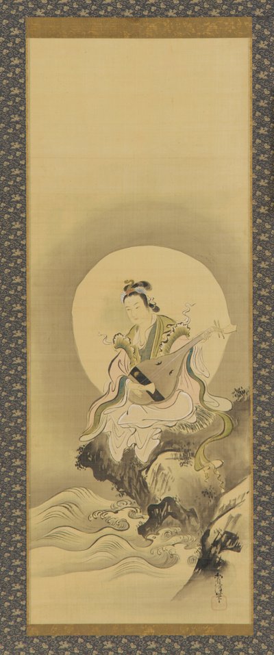 坐在岩石上的Benten Sarasvati，江户时期，17世纪中叶至18世纪初。 作者 鹿野洋牧常信