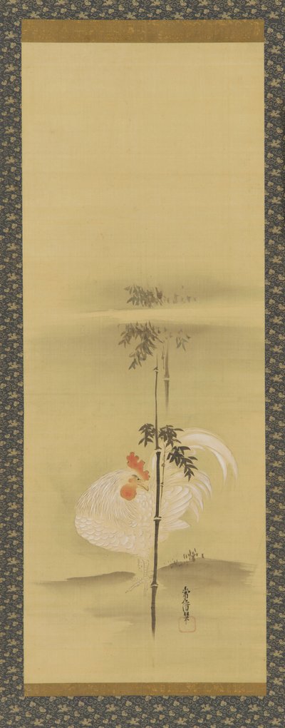 公鸡和竹子，江户时期，17世纪中期-18世纪初。 作者 鹿野洋牧常信