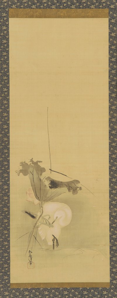 鹭鸶和荷花，江户时期，17世纪中叶至18世纪初。 作者 鹿野洋牧常信