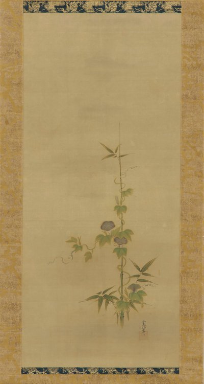 牵牛花和竹子一套，江户时期，17世纪中叶至18世纪初。 作者 鹿野洋牧常信
