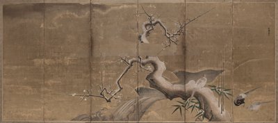 与李子树和野鸡鸟离开的冬天场面，1600年代初期。 作者 卡诺直信