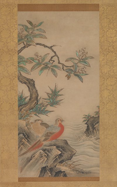 树丛中的野鸡。四季之花》，可能是1560年代。 作者 鹿正荣