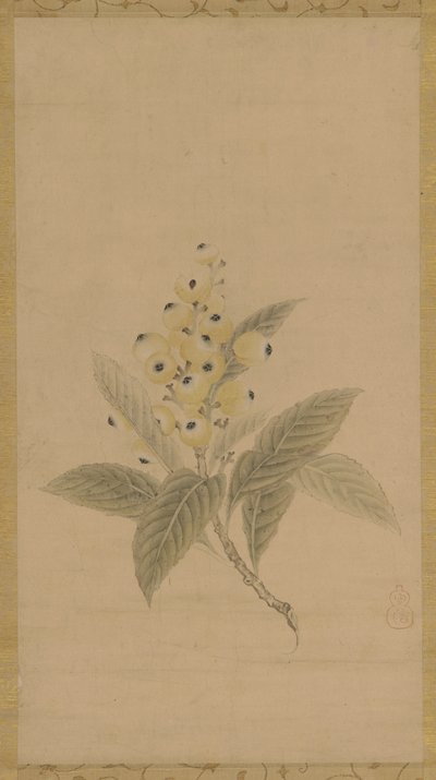 江户时期，17世纪，一枝梅花。 作者 鹿野探游