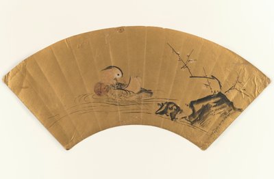 鸳鸯和盛开的梅花（金箔上的墨水和颜色） 作者 卡诺雪信
