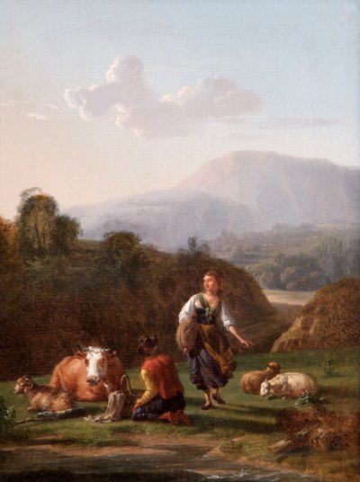 河岸：有人物和牛的风景（布面油画） 作者 卡雷尔·杜哈丁（Karel Dujardin）