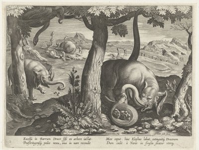 Olifant in gevecht met slang Jachttaferelen (series title) Venationes Ferarum, auium, piscium pvgnae Bestiariorum (series title)   1407910   zh       chinese Successfully Translated  Original: Relief Design of a Seated Female Figure Translat: Relief Design 作者 卡雷尔·范·马勒里（归因于）