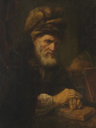 戴裘皮帽的老人，1650-60 作者 卡雷尔·范德·普吕伊姆