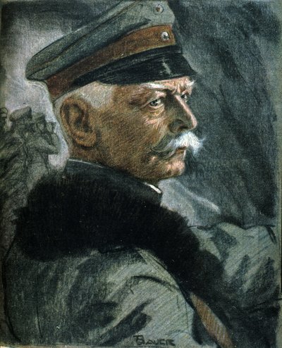 第一次世界大战：德国士兵埃里希-冯-法尔肯海因（1861-1922 年）的肖像。插图作者：卡尔-鲍尔（1868-1942 年） 作者 卡尔·鲍尔