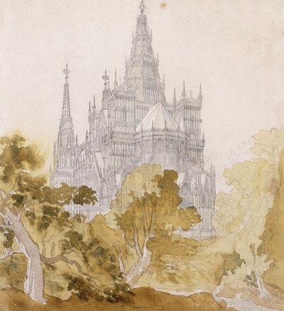 鲍曼附近的哥特式大教堂；包曼（Baumen）后面的哥特式大教堂，1814-15年 作者 卡尔·弗里德里希·辛克尔