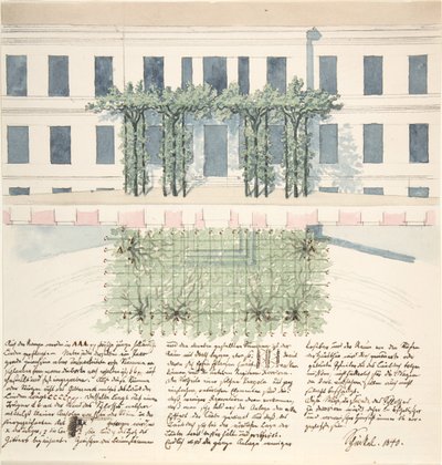建筑物的立面和平面图，1840年。 作者 卡尔·弗里德里希·辛克尔