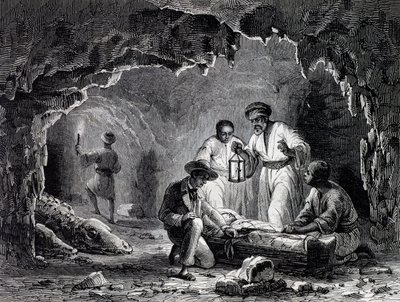 萨蒙洞穴的考古发现，根据卡尔·吉拉德 (Karl Girardet)（1813-1871 年）的绘画雕刻而成 作者 卡尔·吉拉德（Karl Girardet）