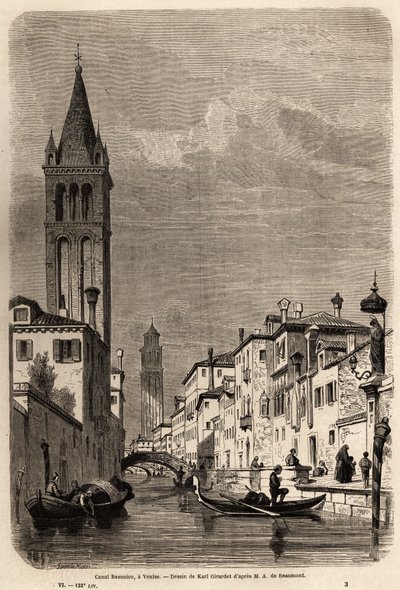 The Rezonico Canal, drawing by Karl Girardet (1813-1871), to illustrate Adalbert de Beaumont