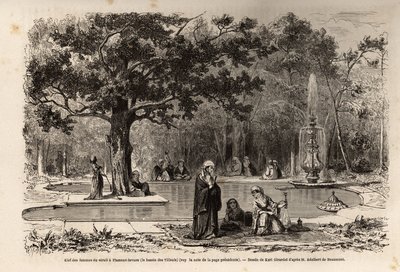The kief of the women of the serail in Flamour-Javuzu (Flavour Javuzu), in the palace of Constantinople (present-day Itamboul), Turkey, drawing by Karl Girardet (1813-1871), to illustrate a visit to the serail in 1860, by an anonymous woman. Engraving in “ 作者 卡尔·吉拉德（Karl Girardet）
