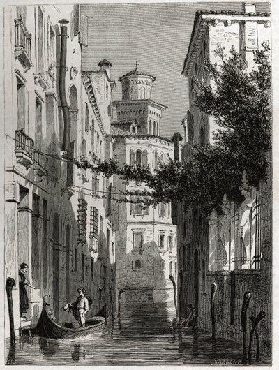 The palace of Bianca Cappello in Venezia, Venice. drawing by Karl Girardet (1813-1871), to illustrate Adalbert de Beaumont