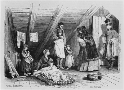 1844年在巴黎的&39;Le Magasin Pittoresque&39;参观穷人的插图 作者 卡尔·吉拉德（Karl Girardet）
