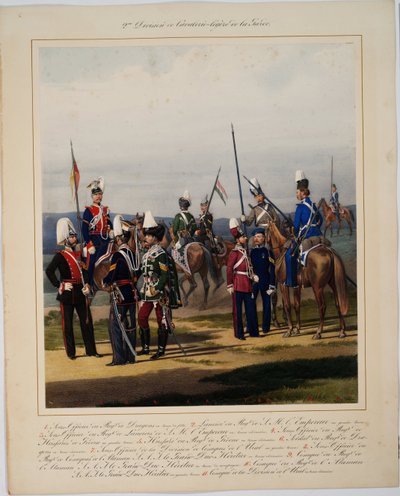 La 2eme division de la cavalerie legere - The 2nd Guard Cavalry Division - Piratsky, Karl Karlovich (1813-1889) - 1867 - Colour lithograph - 56x45 - Private Collection 作者 卡尔·卡洛维奇·皮拉茨基