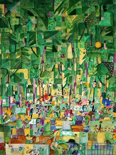 花园餐厅（纸上水彩和水粉画） 作者 卡尔·莱豪森
