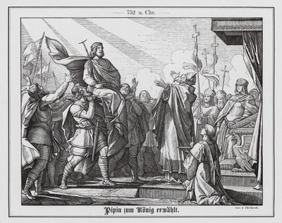 矮子佩潘宣布成为法兰克国王，751 年（雕刻） 作者 卡尔·路德维希·阿道夫·埃哈特