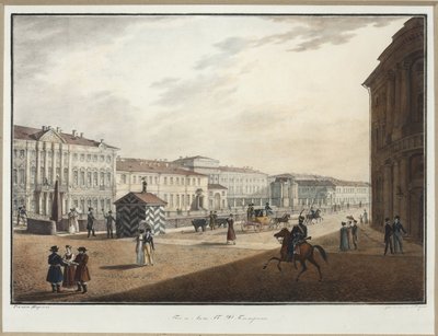 警察桥附近的莫伊卡堤防 - Karl Petrovich Beggrov（1799-1875）。 石版画、水彩 作者 卡尔·帕夫洛维奇·贝格罗夫