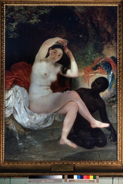 “Bethsabee au bain”（沐浴芭丝谢芭）卡尔·巴甫洛维奇·布留洛夫 (Brioullov)（1799-1852）的绘画，1832 年俄罗斯国家博物馆，圣彼得堡，俄罗斯 作者 卡尔·巴甫洛维奇·布留洛夫