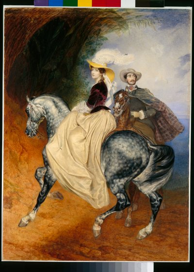 Les cavaliers : portraits de Eugene Mussard (vers 1814-1896) et de son epouse Emilie (vers 1832-1896) - Oeuvre de Karl Pavlovich Briullov (Brioullov) (1799-1852) 作者 卡尔·巴甫洛维奇·布留洛夫