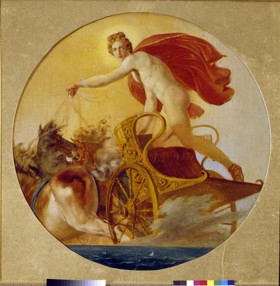 菲比斯驾驭着太阳之马。卡尔-帕夫洛维奇-布留尔洛夫（Karl Pavlovich Briullov）（1499-1852 年）的画作，布面油画。19 世纪俄罗斯艺术，浪漫主义。圣彼得堡俄罗斯国家博物馆。 作者 卡尔·巴甫洛维奇·布留洛夫