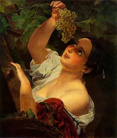 意大利中午，意大利女孩摘葡萄 作者 Karl Pavlovich Bryullov