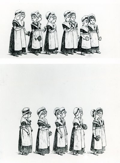 慈善儿童，约1880年（雕刻）。 作者 凯特·格林威（Kate Greenaway）