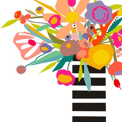 花朵和条纹 2，2024 年（根据木板上的拼贴画原稿绘制的数字插图） 作者 