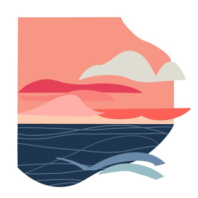 靛蓝海洋，2023 年（原纸拼贴数码插图） 作者 