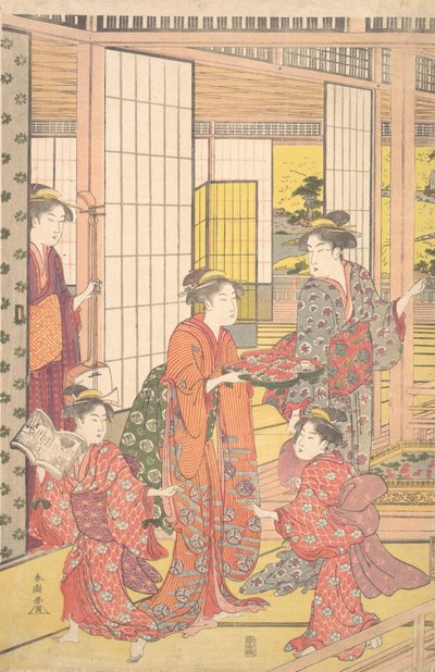 一个年轻的女人和一盘甜食，1780-1795。 作者 胜川俊町