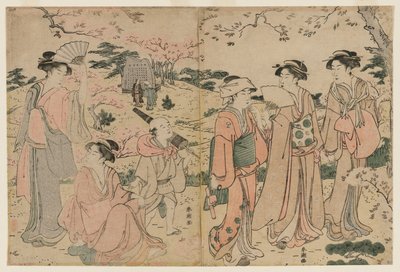 1780年代，女性在明日香山上观赏樱花。 作者 胜川俊町