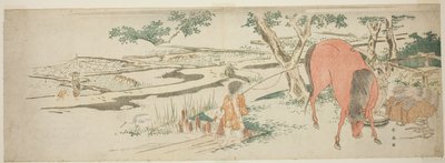 初夏的乡村景色：插秧的农民和洗马的男子 作者 胜川俊英
