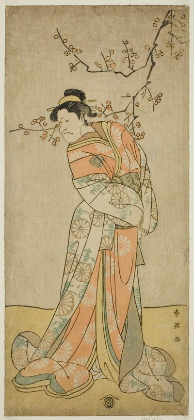 1793 年正月在川崎剧场上演的话剧《五千狩相扑曾我》中饰演候补夫人岩富士的演员市川惠比藏（丹十郎五世）（？） 作者 胜川俊英