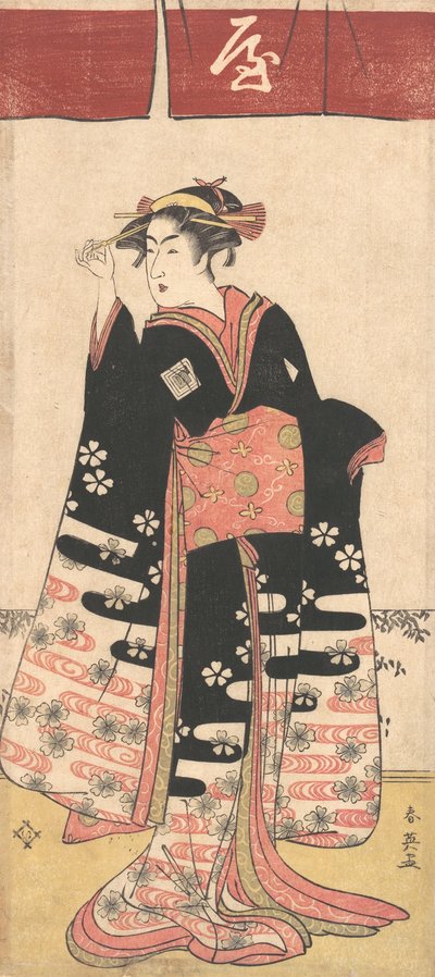演员Ichikawa Monosuke II在一个不确定的女性角色中，约1789年。 作者 胜川俊英