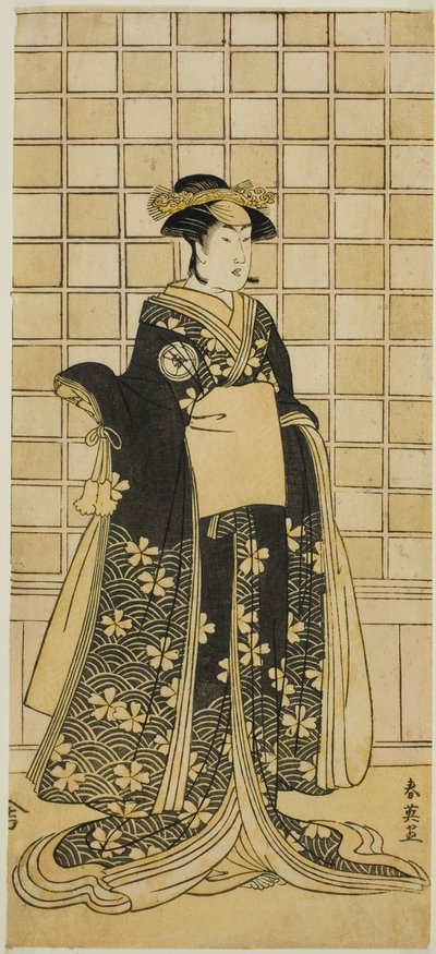 1788 年 11 月在市村剧院（？）演出的话剧《源氏斋子小金立花》中饰演伊藤萩夫人的演员岩井清太郎二世（？ 作者 胜川俊英
