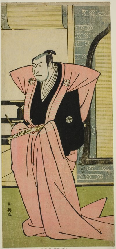 1787 年 11 月在中村剧场（？）演出的戏剧《雪见月英八之姬》中饰演不明角色的演员大谷鬼三世（？ 作者 胜川俊英