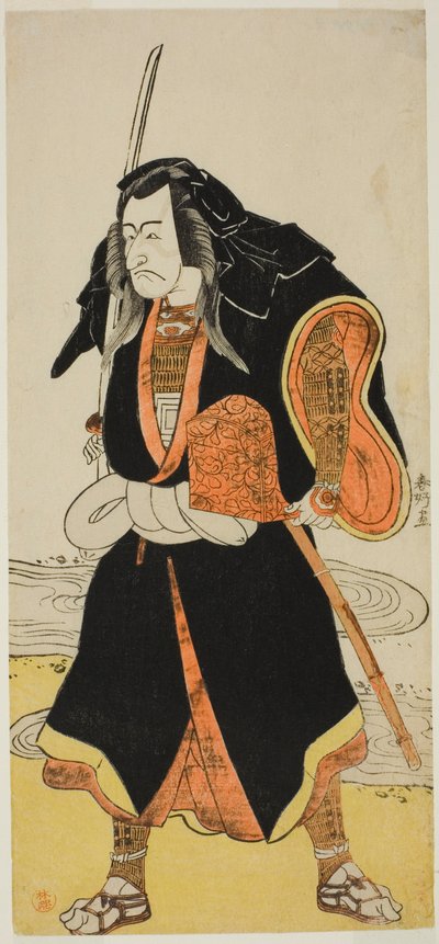 演员市川团十郎五世在中村剧场演出的话剧《新年的第一幅书法：观人草》第二部中可能扮演伪装成强盗团伙头目三条右卫门的伊势三郎。 作者 胜川俊康®̄