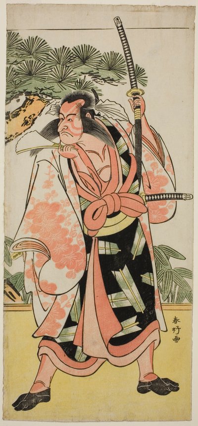 1787 年正月在桐剧场演出的话剧《结城纳妻西外曾我》中饰演梶原元太影雪的演员市川团十郎五世 作者 胜川俊康®̄