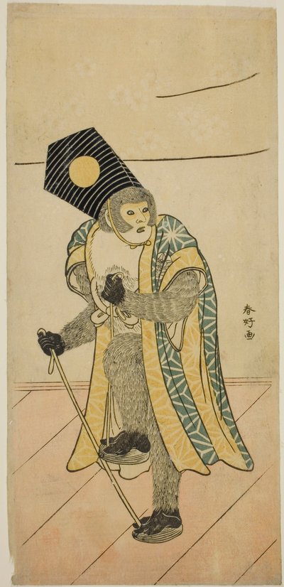 1785 年二月在中村剧场演出的《三人行弥生之雏形》中饰演猴子的演员市村右卫门九世 作者 胜川俊康®̄